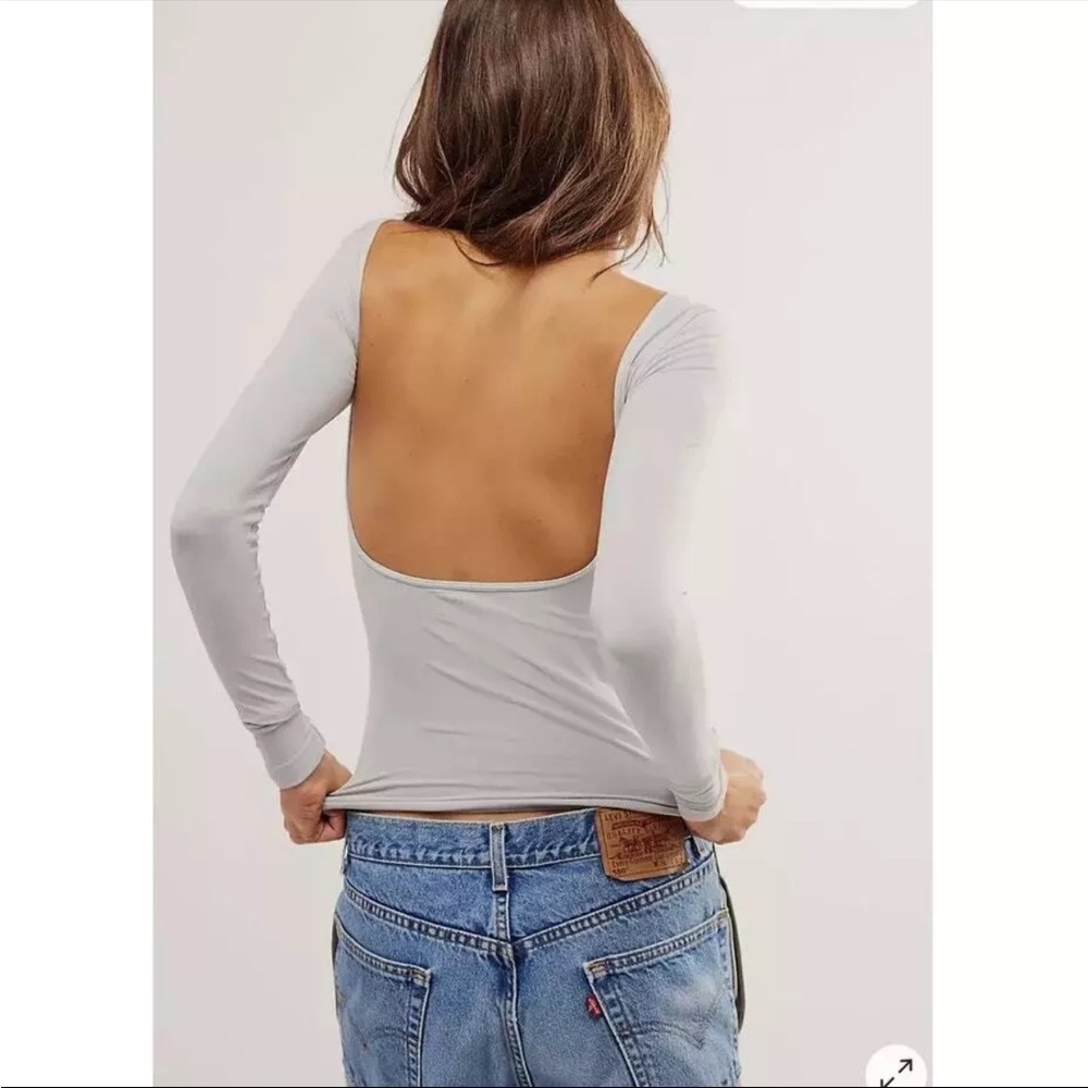 INTIMATELY FREE PEOPLE Low Back Seamless Long Sleeve in Lunar Rock Size M/L NWT